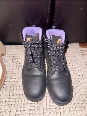 Brahma Black Lace-Up Women's Ankle Boots with Purple Lining